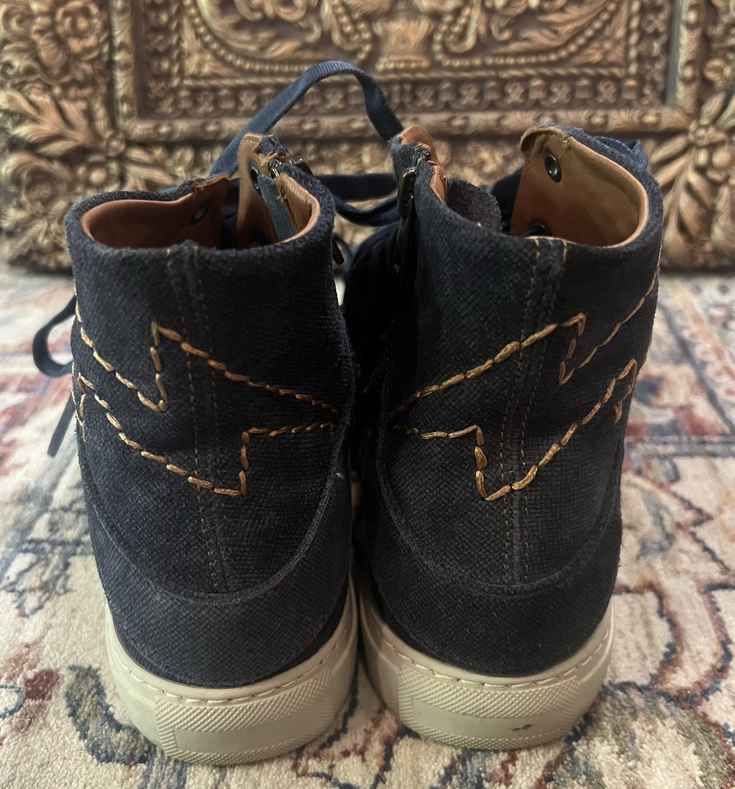 Zadig & Voltaire $398 High Flash Suede Denim High Tops Sneakers Shoes Sz. 39