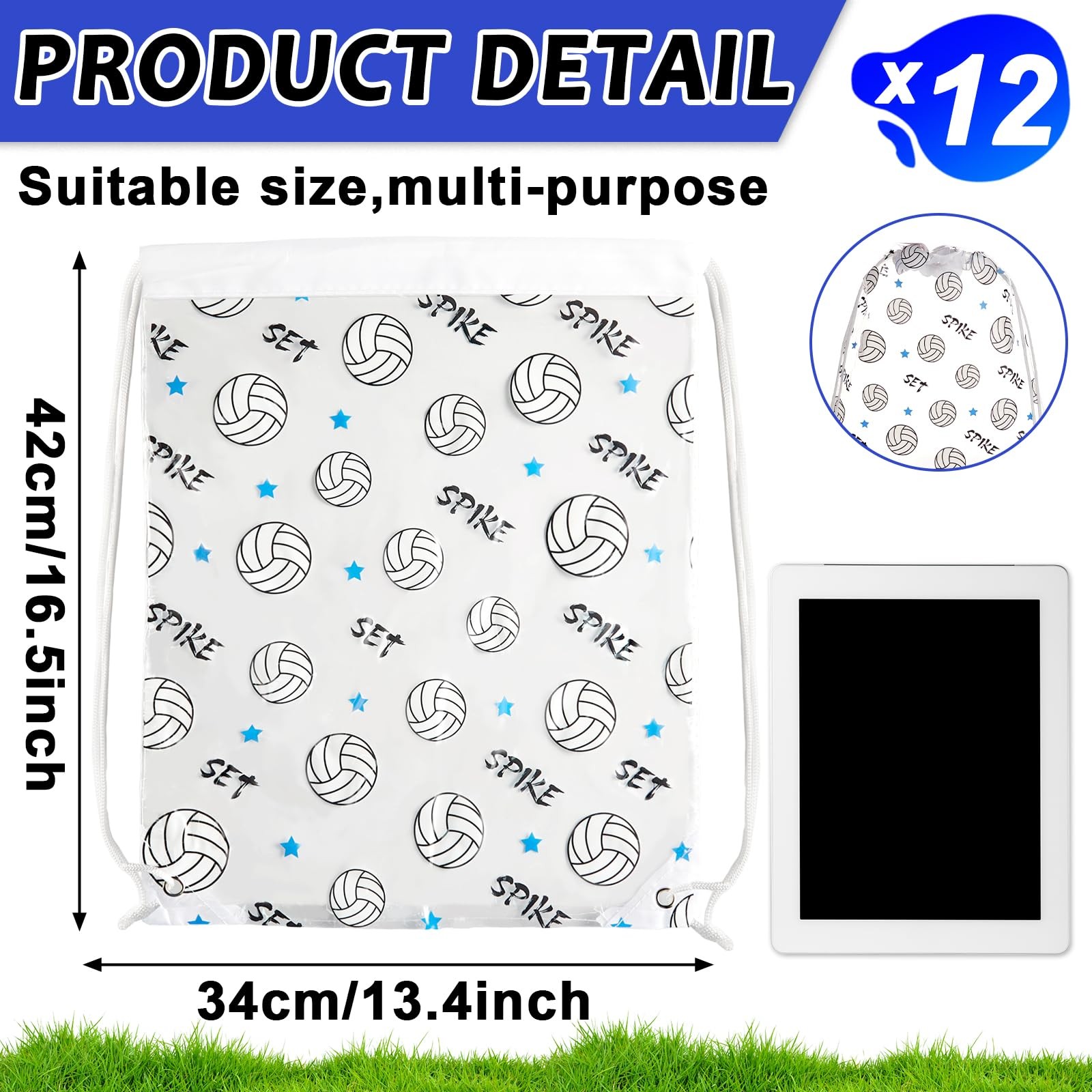 12 Pack Clear Volleyball Drawstring Bags Ball Game Srting Backpacks 17 × 13 I…