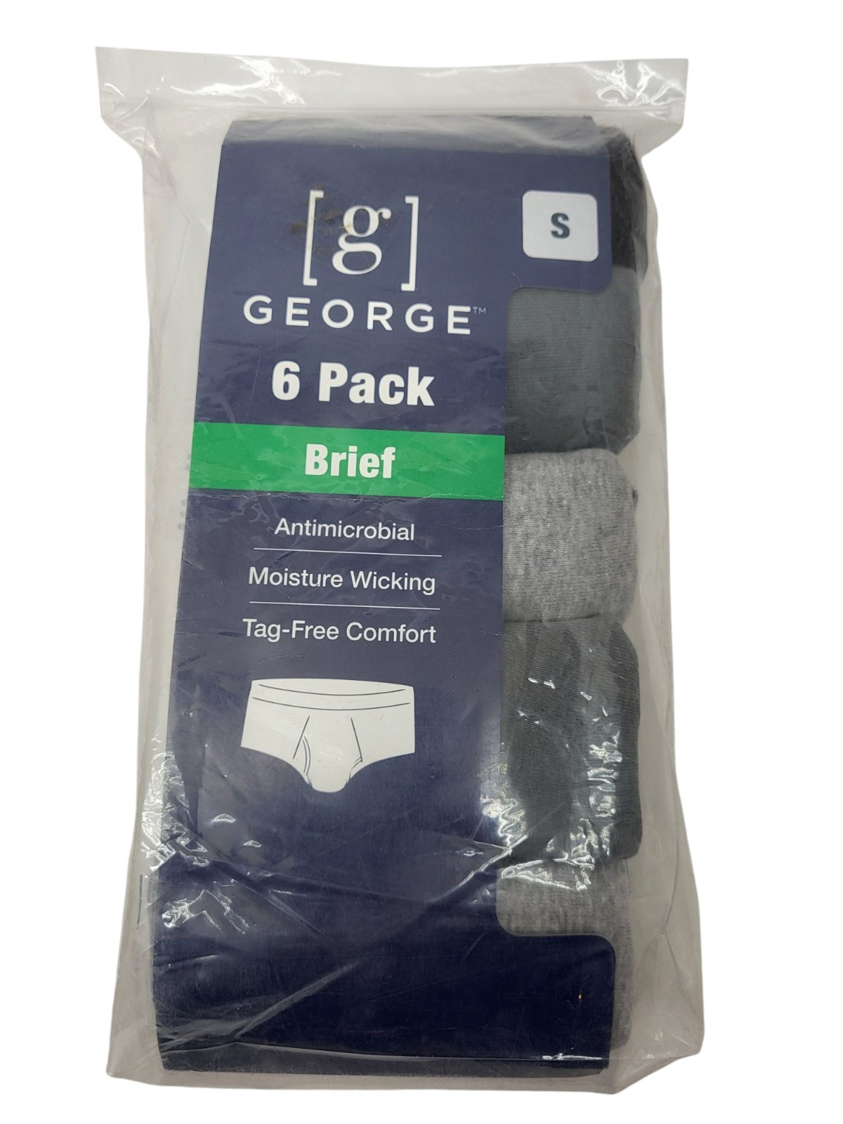 GEORGE Men’s 6 pack tag free briefs assorted colors size 28″ to 30″ waist NIP
