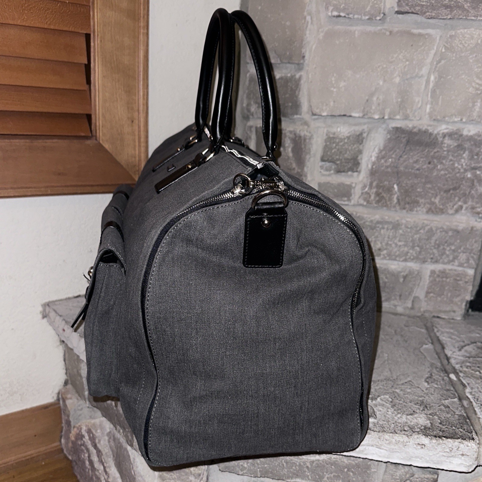 Mint Hook & Albert Canvas Leather 2-in-1 Garment Bag Weekender Duffle 22x13x10
