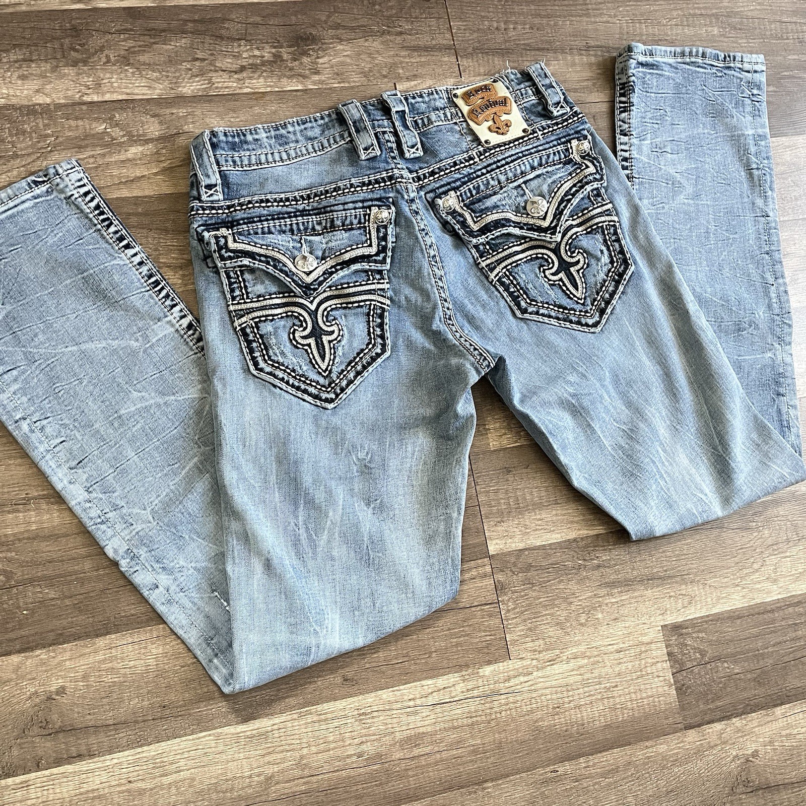 Rock Revival Mens “Wesley” Straight Mens 33×32 (32×32) Light Blue Denim 🔥
