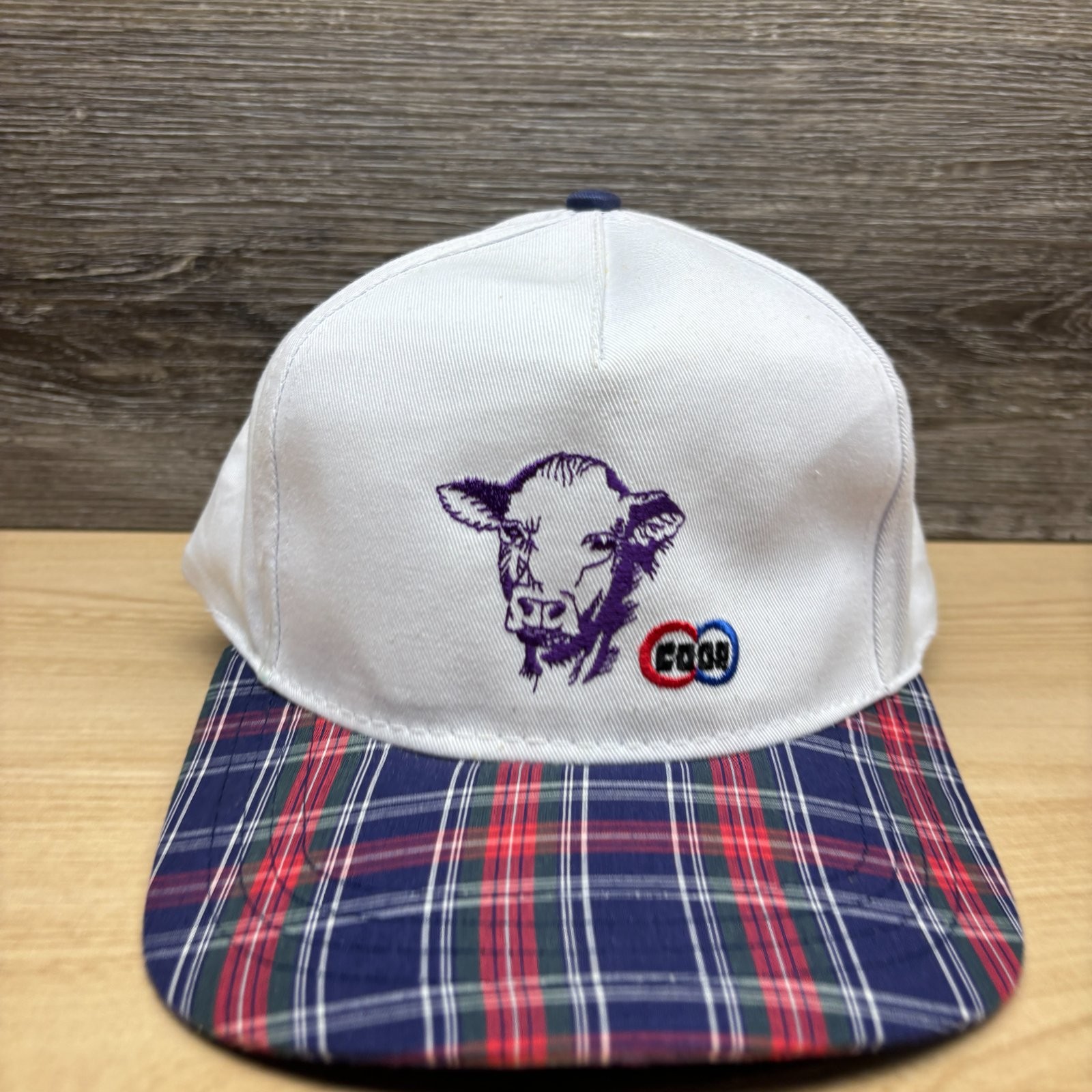 Vintage CO-OP Hat Cap Snap Back White Plaid Pro-Phos Minerals Cow Farm Promo 90s