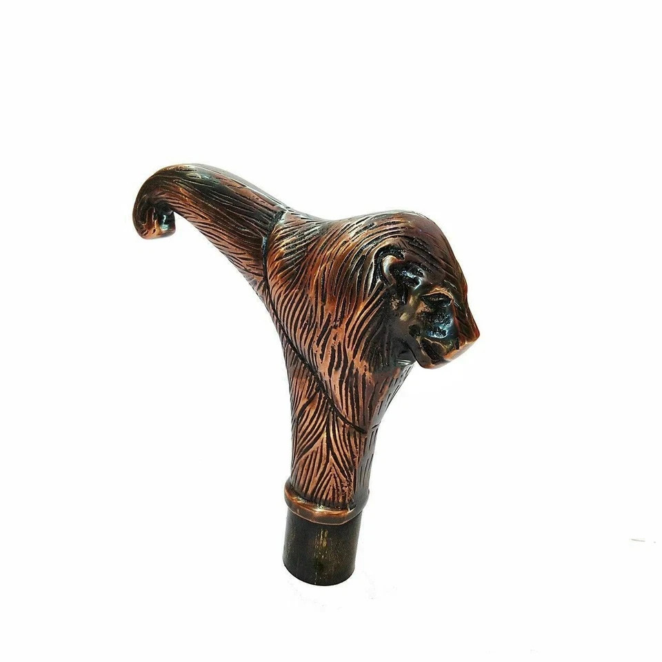 COPPER ANTIQUE BRASS LION HEAD WALKING CANE HANDLE FOR WOODEN WALKING STICK