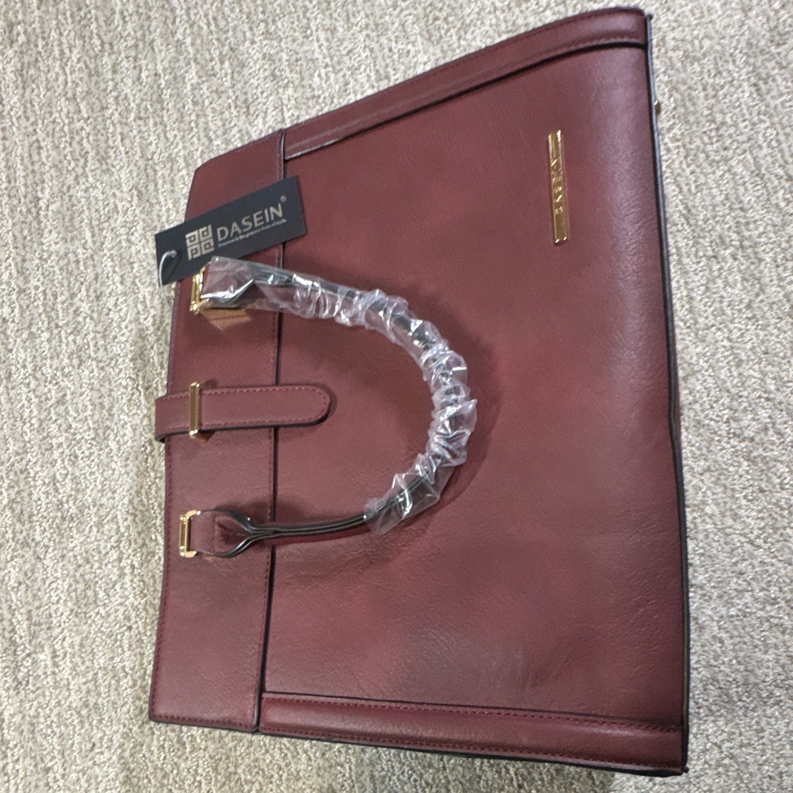 Dasein Burgundy Satchel Top Handle Bag Zip & Buckle Detachable Strap Wristlet