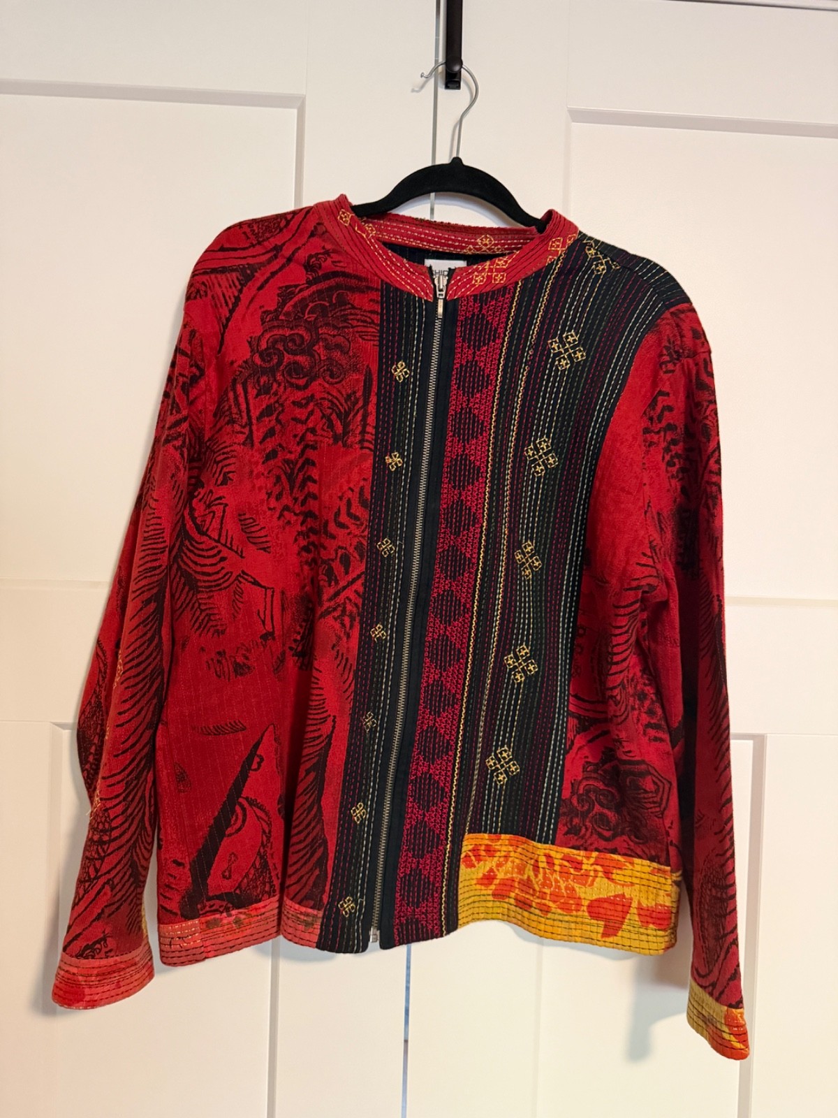 Chicos Embroidered Multi Colored Boho Zip Up Jacket Size 3
