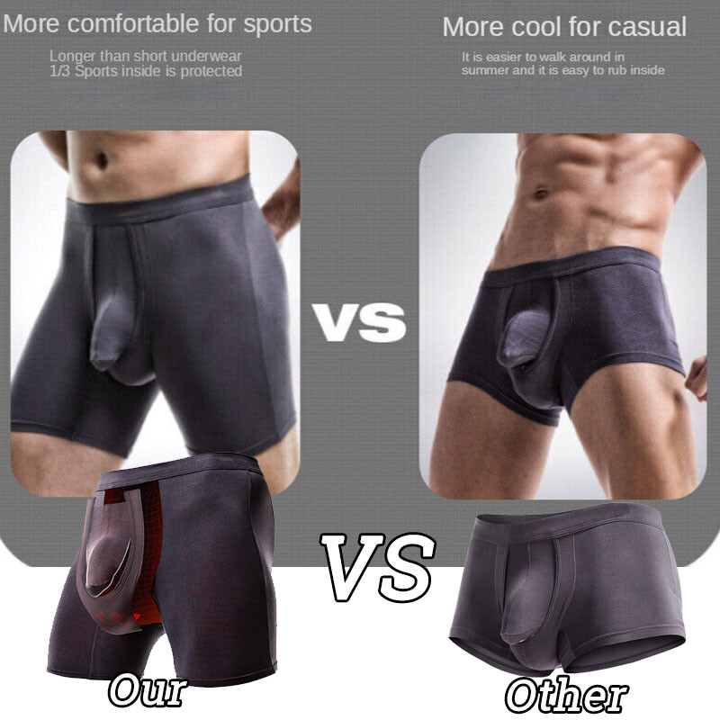 Mens Long Underwear Separate Ball Pouch Breathable Comfort Sports Boxer Trunks