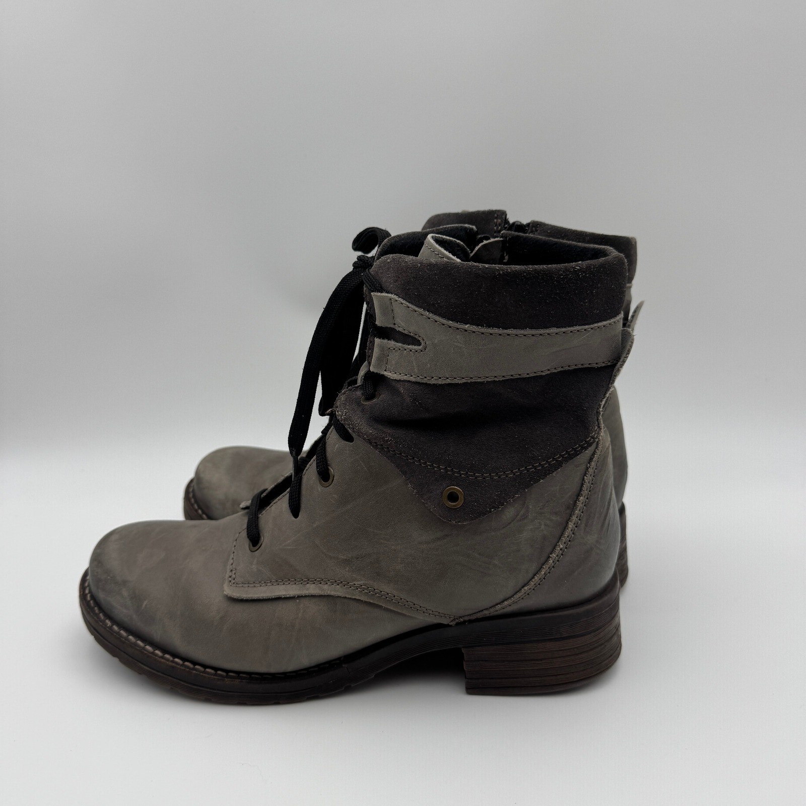 Dromedaris Kara Grey Leather Suede Trim Combat Ankle Boots Womens 41 Portugal