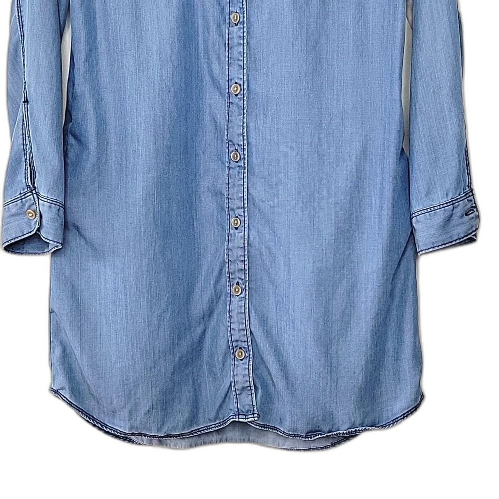 AQUA Bloomingdale’s Blue 100% Tencel Long Sleeve Collared Tunic Shirt size XS