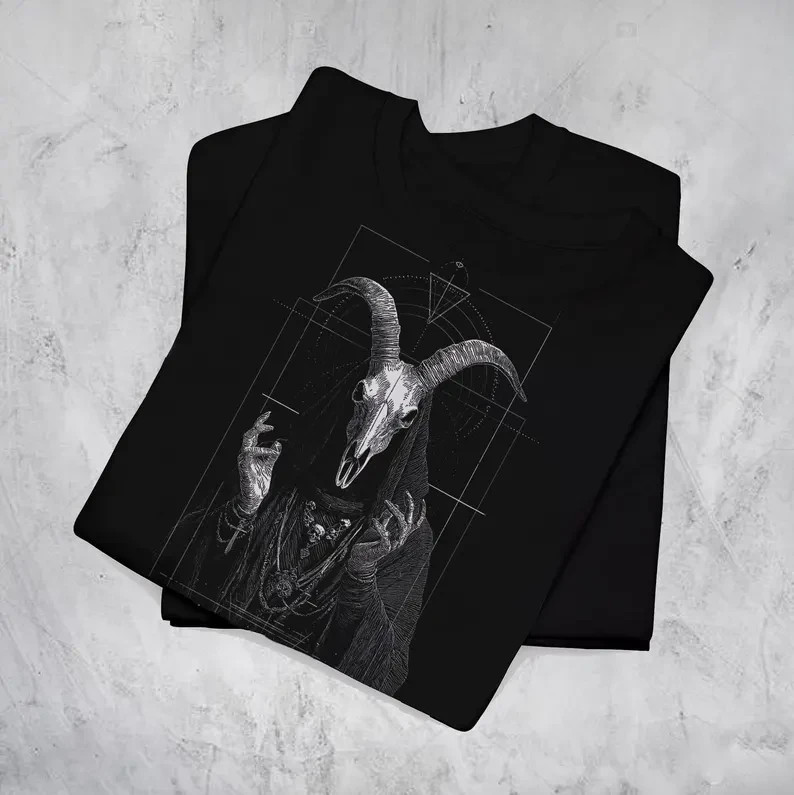 Occult Graphic Tee: Baphomet Goat Skull – Dark Pagan Streetwear