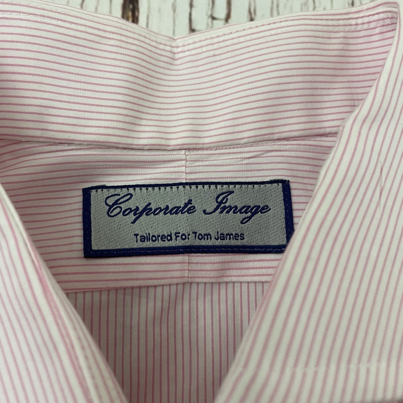 Corporate Image Tom James Long Sleeve Striped Button Shirt Men’s L Pink French