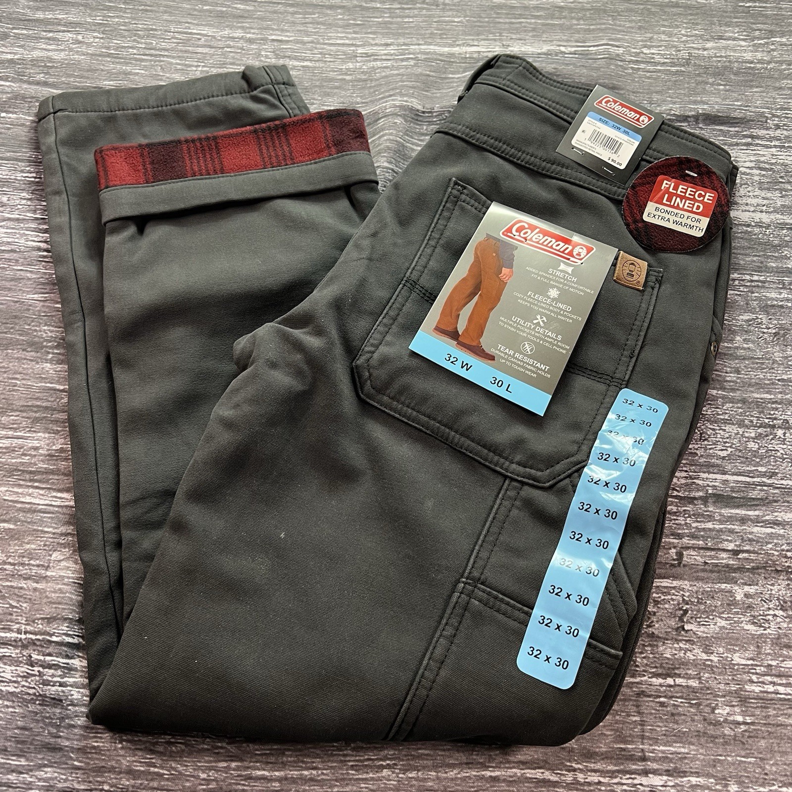 Coleman Fleece Lined Pants Utility Stretch Canvas Work Gray Men’s Size 32X30 NEW