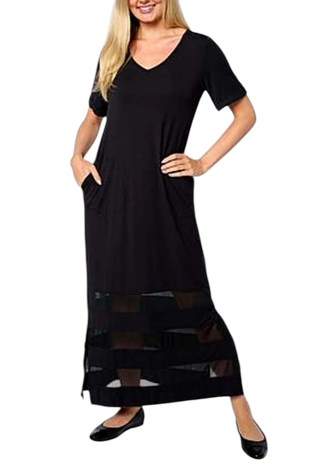 Colleen Lopez Women’s EveryWear Mesh Insert Maxi Dress Black