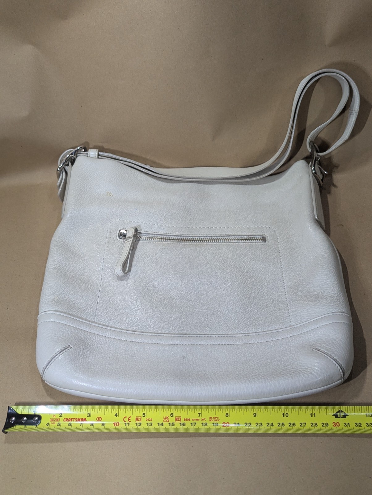 Coach Legacy Pebble Leather Shoulder Bag 1427 Medium Slim Parchment Ivory Used