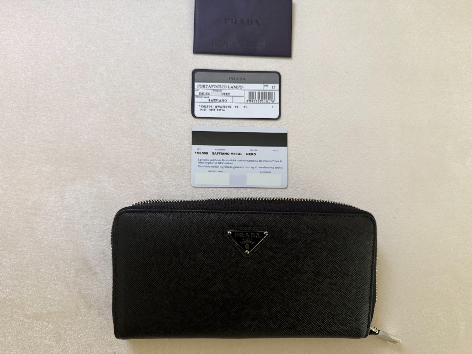 AUTHENTIC PRADA SAFFIANO LEATHER LONG ZIP AROUND WALLET BLACK