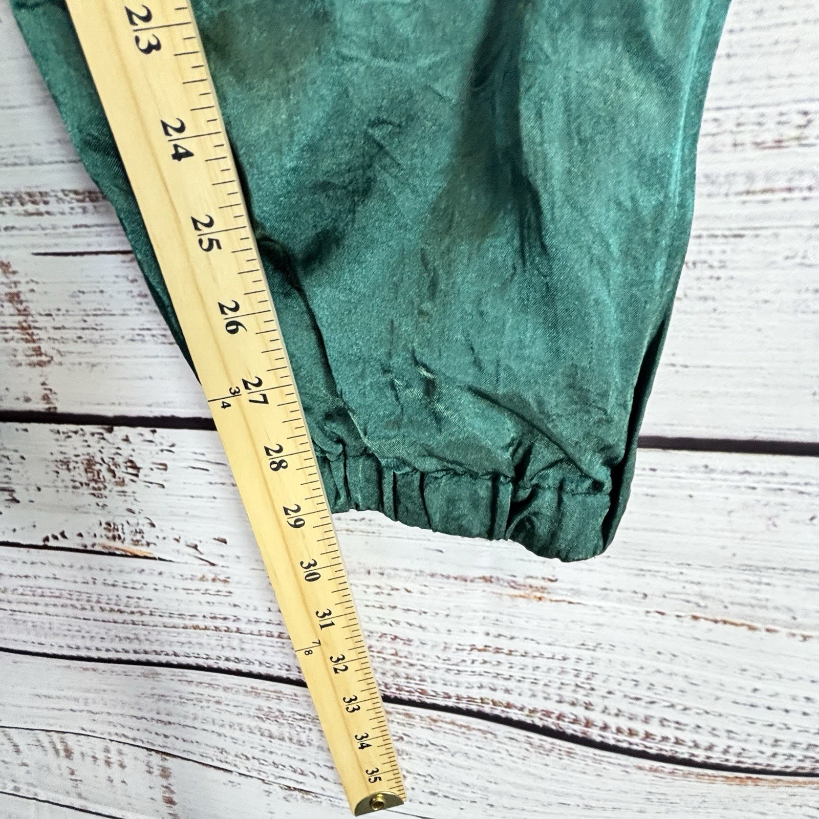 Vintage Parachute Pants M Emerald Green Silky Shiny Lined Barrel Jogger Wide