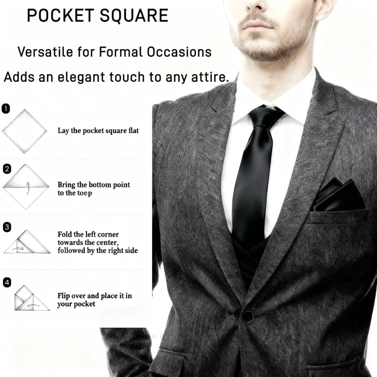 Handkerchief Formal Pocket Squares White/Black Set, Large Size 20×20 Inches, …