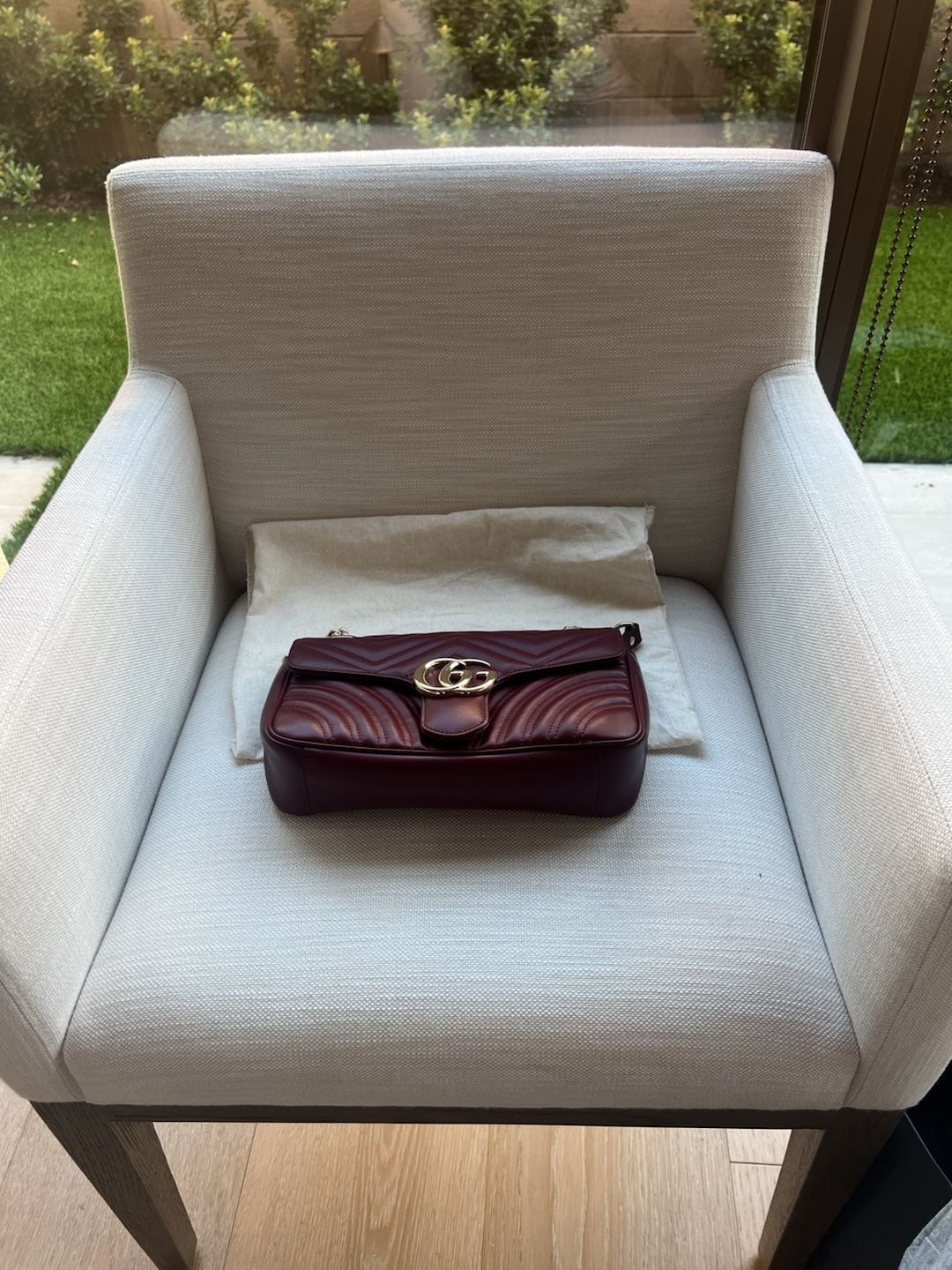 Gucci GG Marmont Small Shoulder Bag in Bordeaux Matelassé Leather