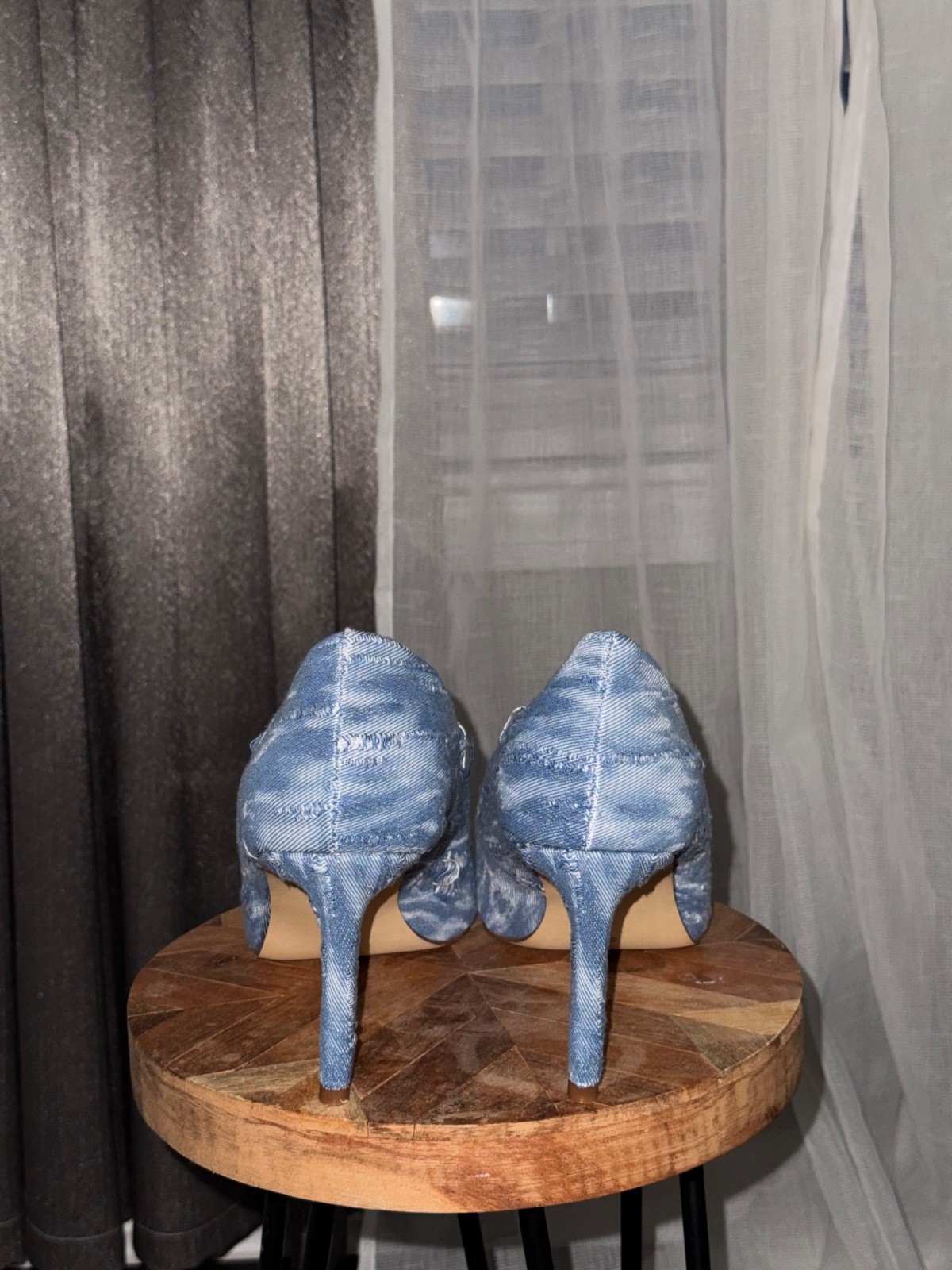 Distressed denim women shoes size 10 heels