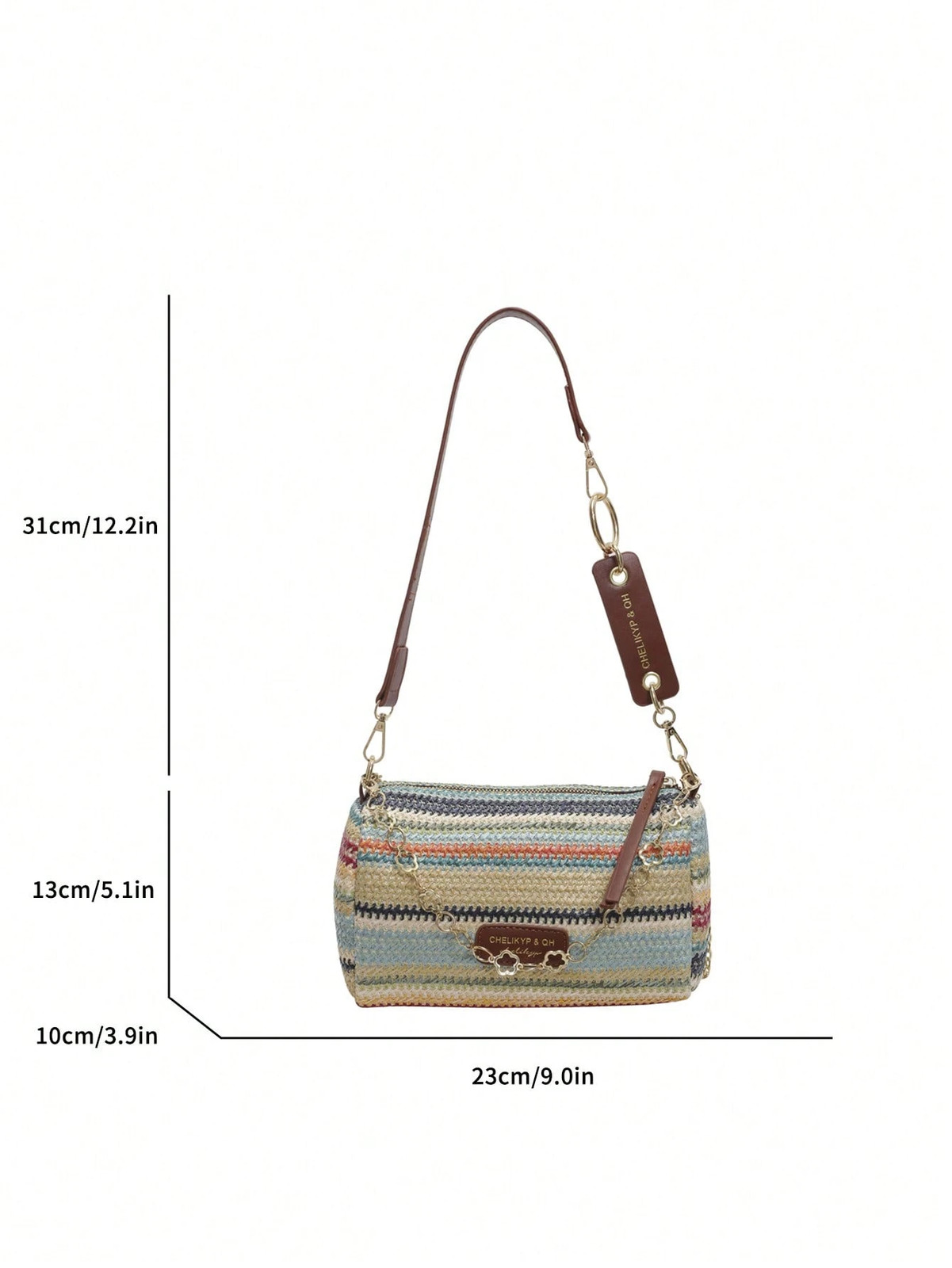 New Spring Summer Contrast Striped Woven Straw Shoulder Bag, Fashion Letter
