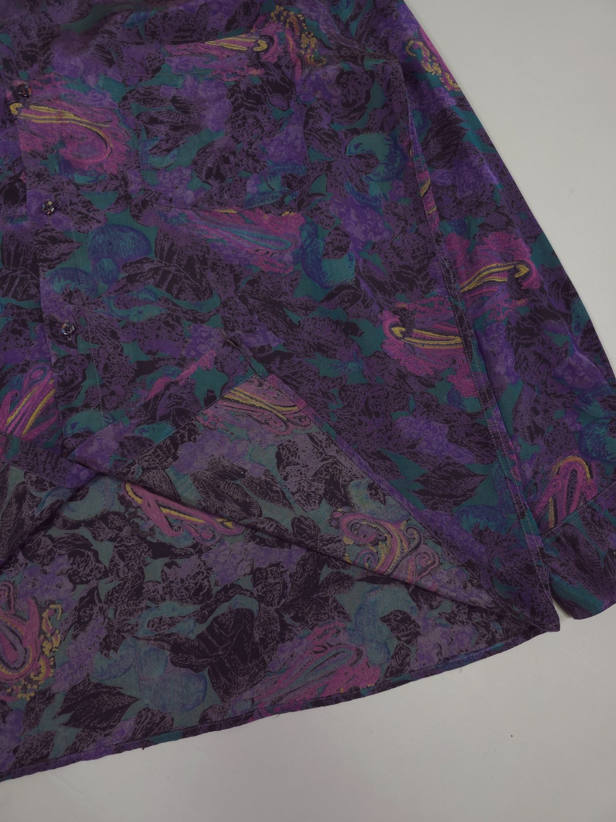90s Christian Dior Silk Paisley Shirt – Purple/Teal Abstract Pattern Fits L-XXL