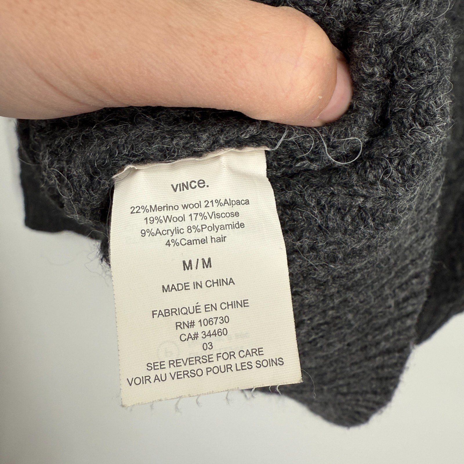 Vince Sweater Gray Cable Knit Wool Alpaca Pullover Cabincore Fisherman Womens M