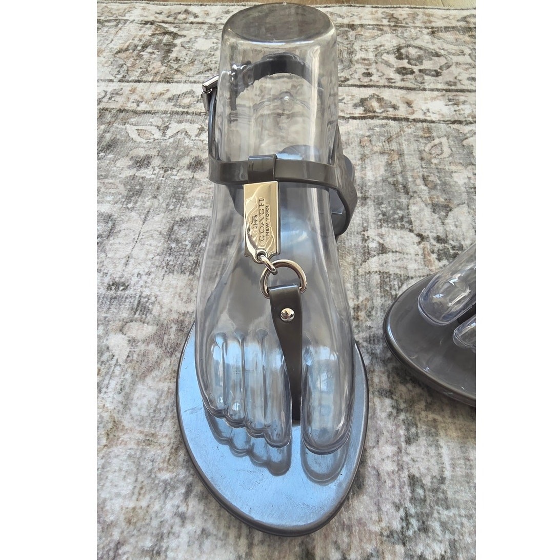 Coach Plato Silver Smoky Gray Jelly Sandal sz 7B Minimalist Casual Summer Basic