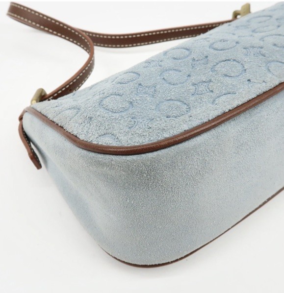 CELINE C Macadam Suede Leather Pochette Shoulder Bag (RARE Light Blue) Vintage