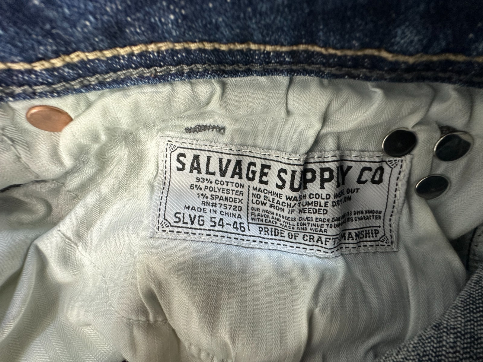 Salvage Supply Havoc Straight Slim Fit Jeans Mens 34×30 Blue Distressed Buckle
