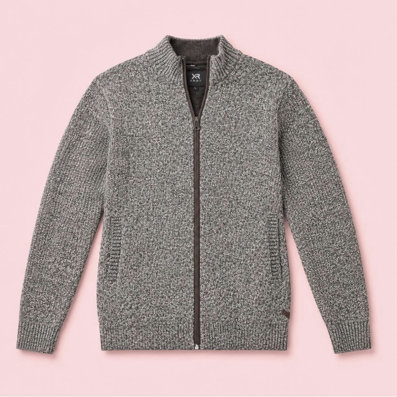 Buffalo David Bitton Men’s Gray Knit Full Zip Mock Neck Sweater w/ Pockets XL