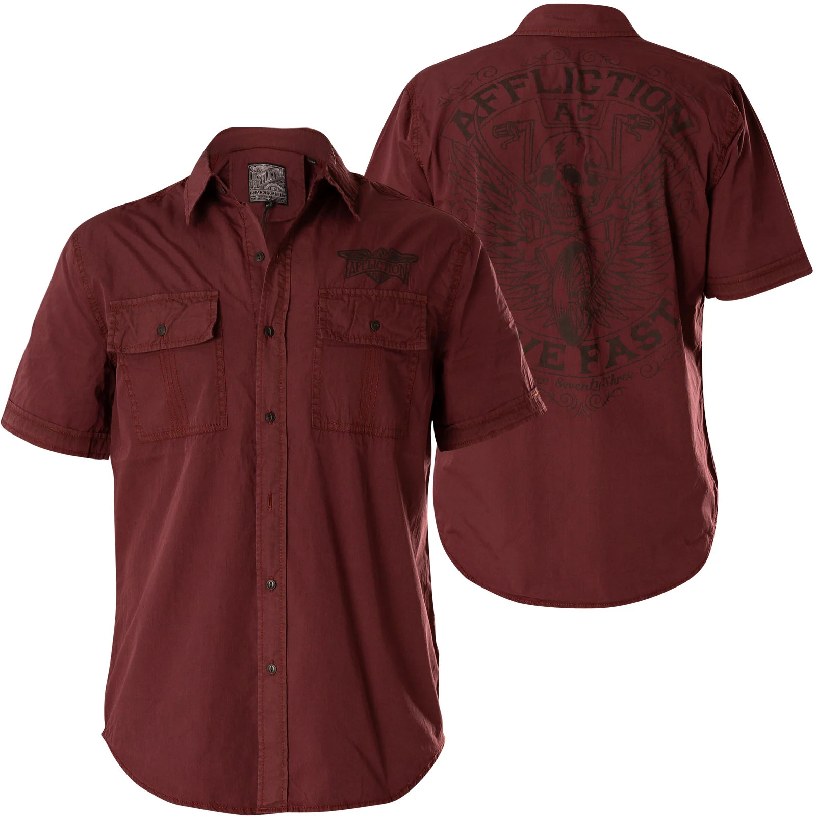 Affliction Men’s Button Down Shirt Territorial Embroidered Biker