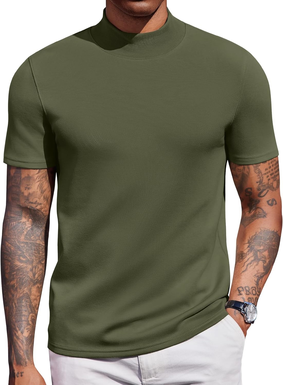 Men’s Short Sleeve Mock Turtleneck Top Stretch Skin-Friendly Casual Sweater