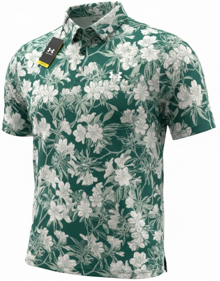 Under Armour Matchplay Printed Mens Short-Sleeve Floral White & Green Polo Shirt