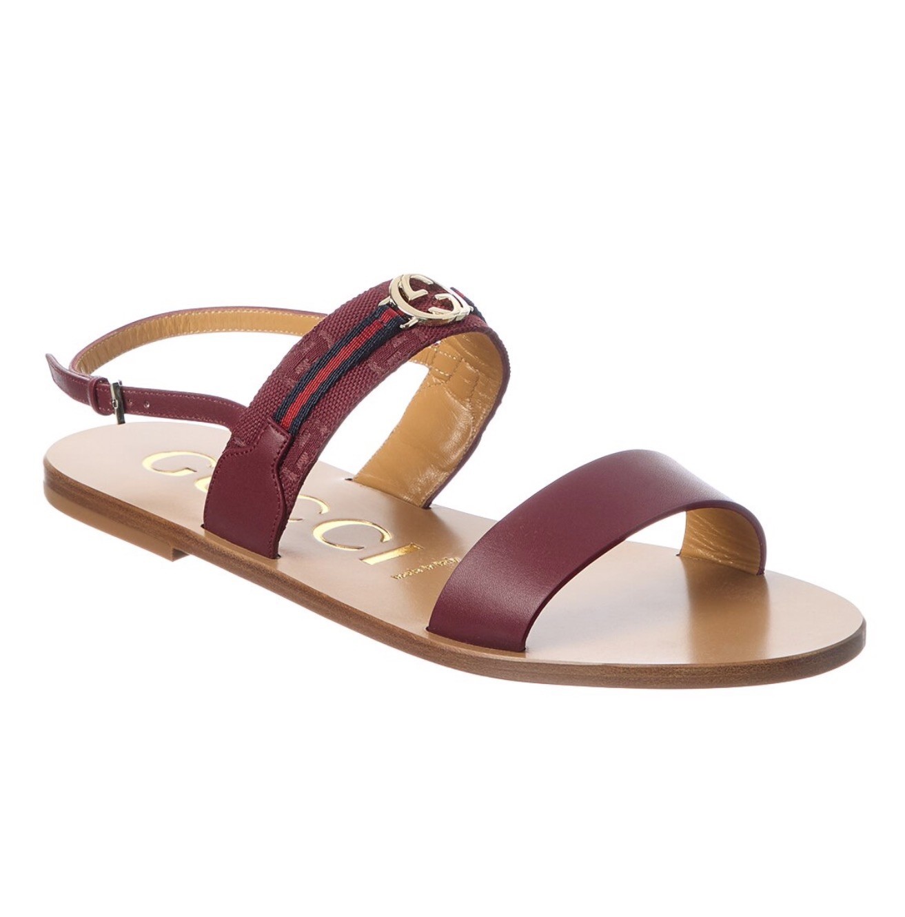 Gucci Interlocking G Web Stripe Sandal in Burgundy