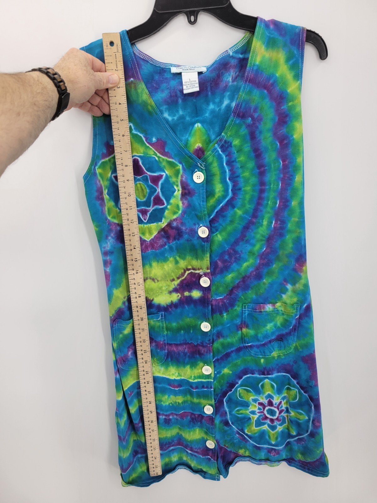 Cotton Couture Beach Wear Dress Womens Large Colorful Tie Die Sleeveless Boho