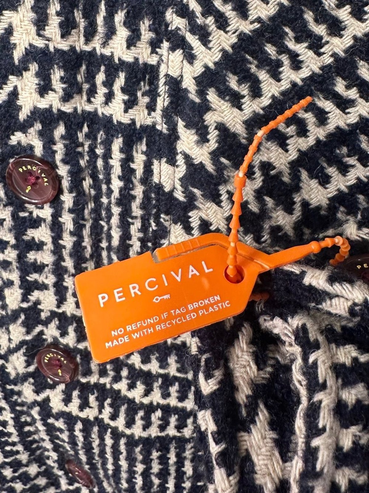 Percival Workshirt Navy Check Houndstooth Limited Edition Made in London XXL
