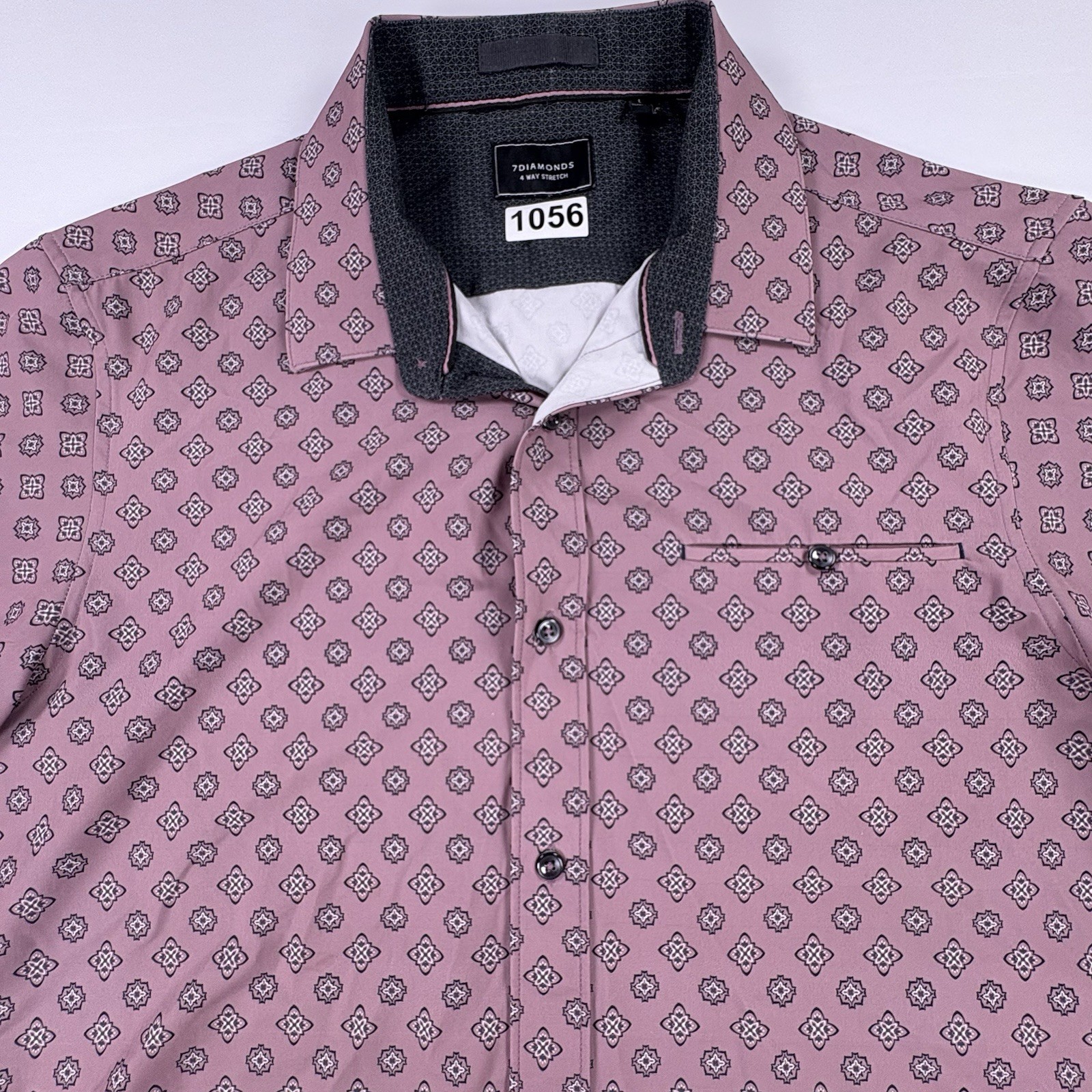 7Diamonds Kalahari 4 Way Stretch Shirt L Mauve Button Up Performance Geometric