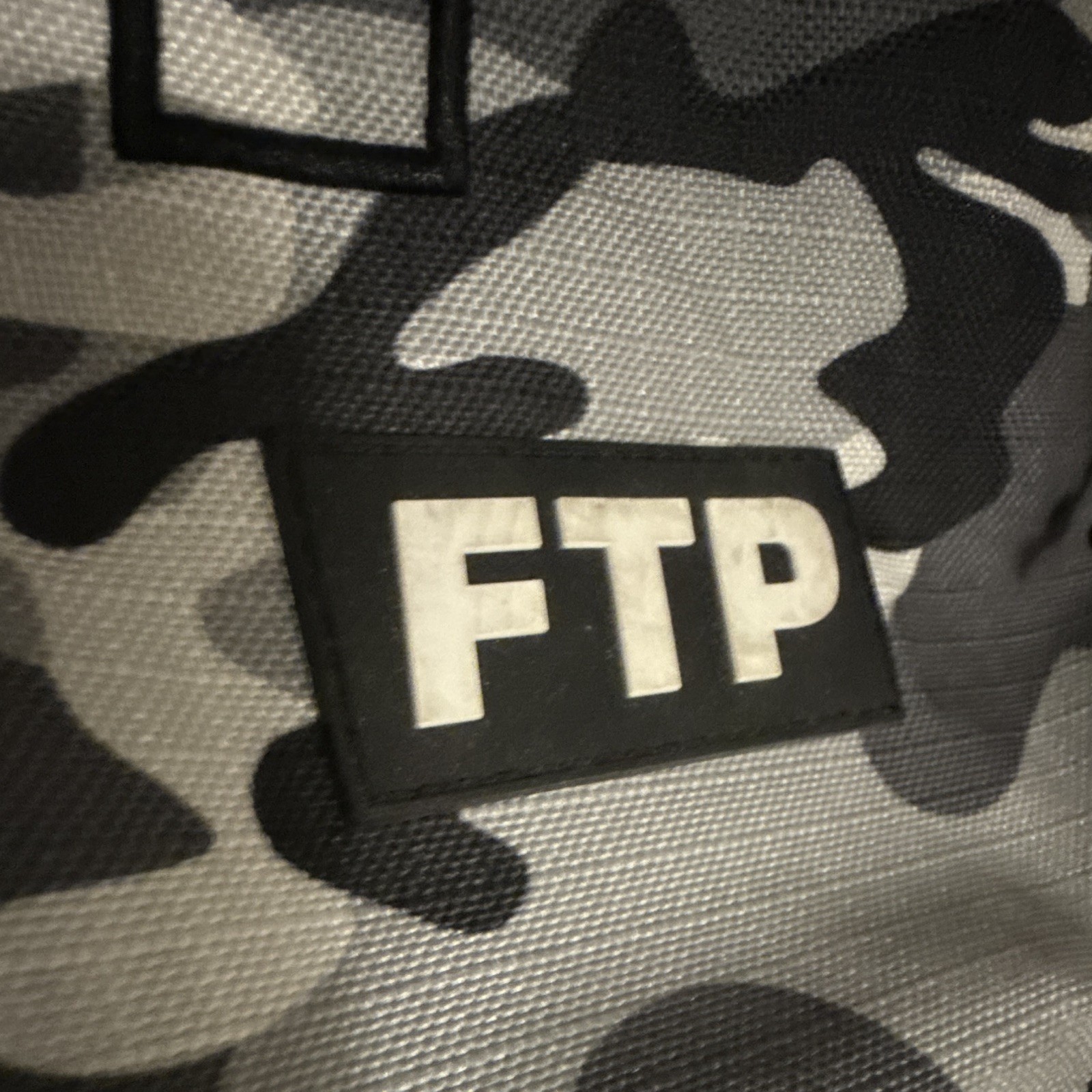 FTP Gray/Black/White Camo Backpack Zip Closure Adjustable Straps Pockets