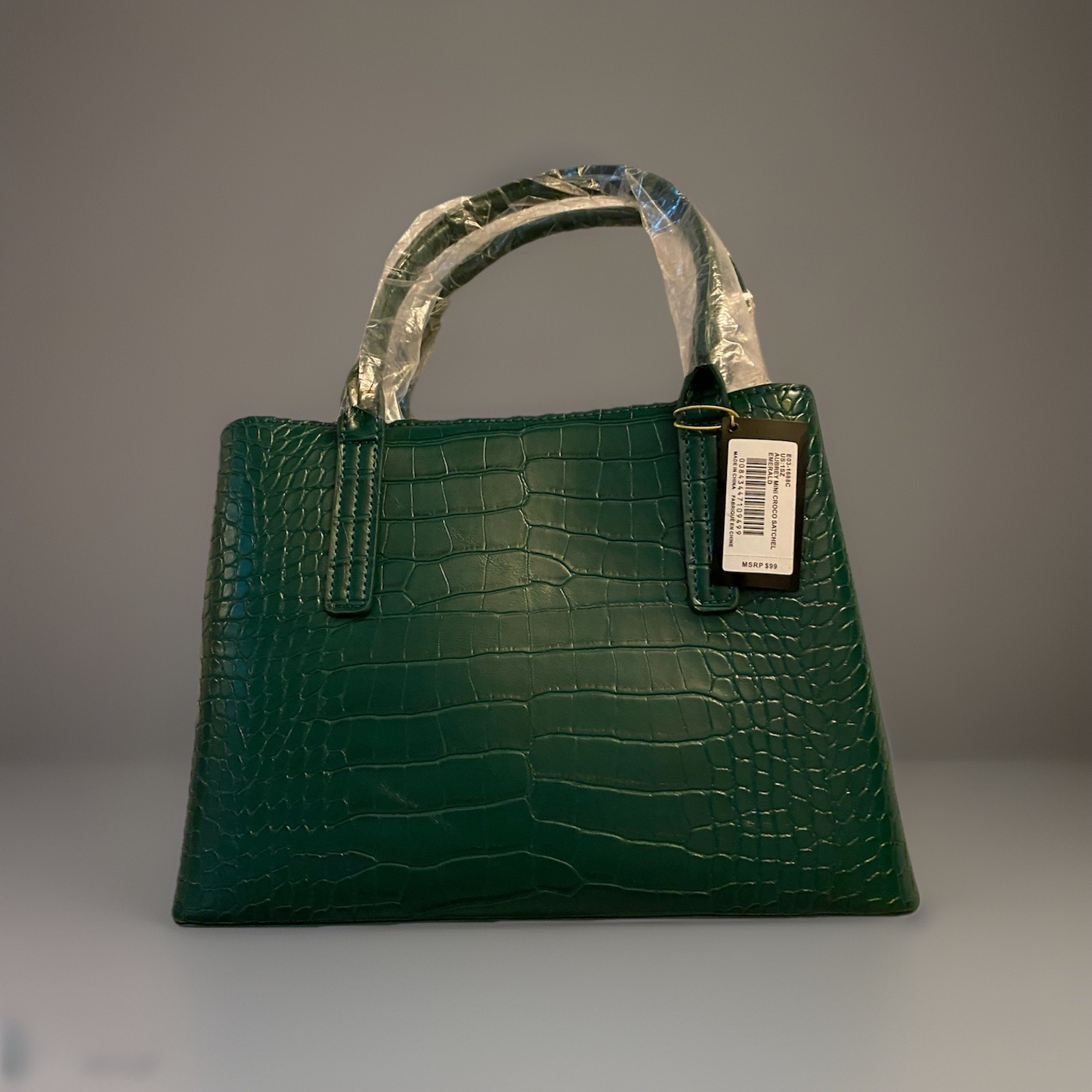 NWT Bebe Green Croco Satchel Top Handle Zip & Magnetic Detachable Strap