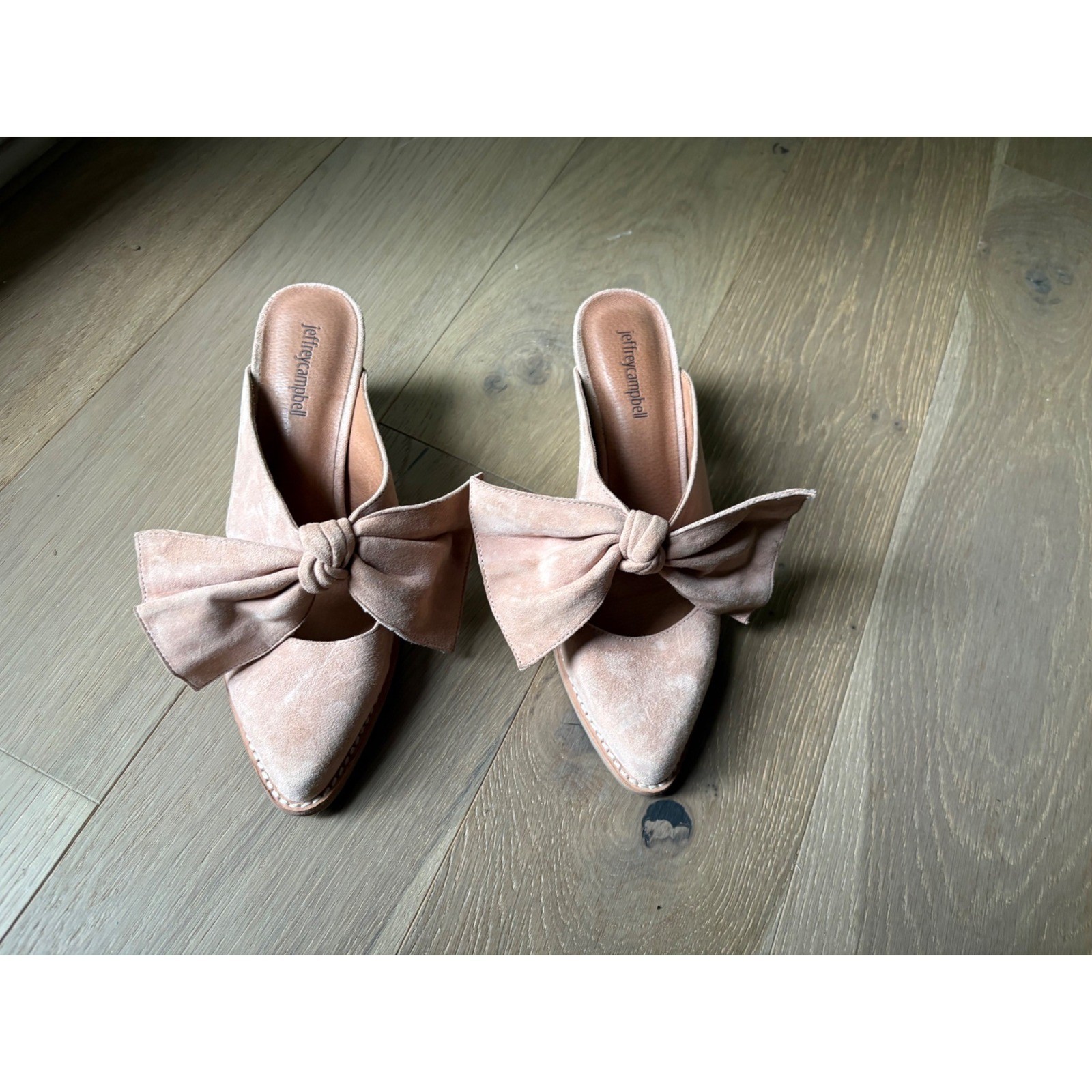 Jeffrey Campbell Oversized Bow Preppy Pink Suede Mules with Pointed Toe Size 8