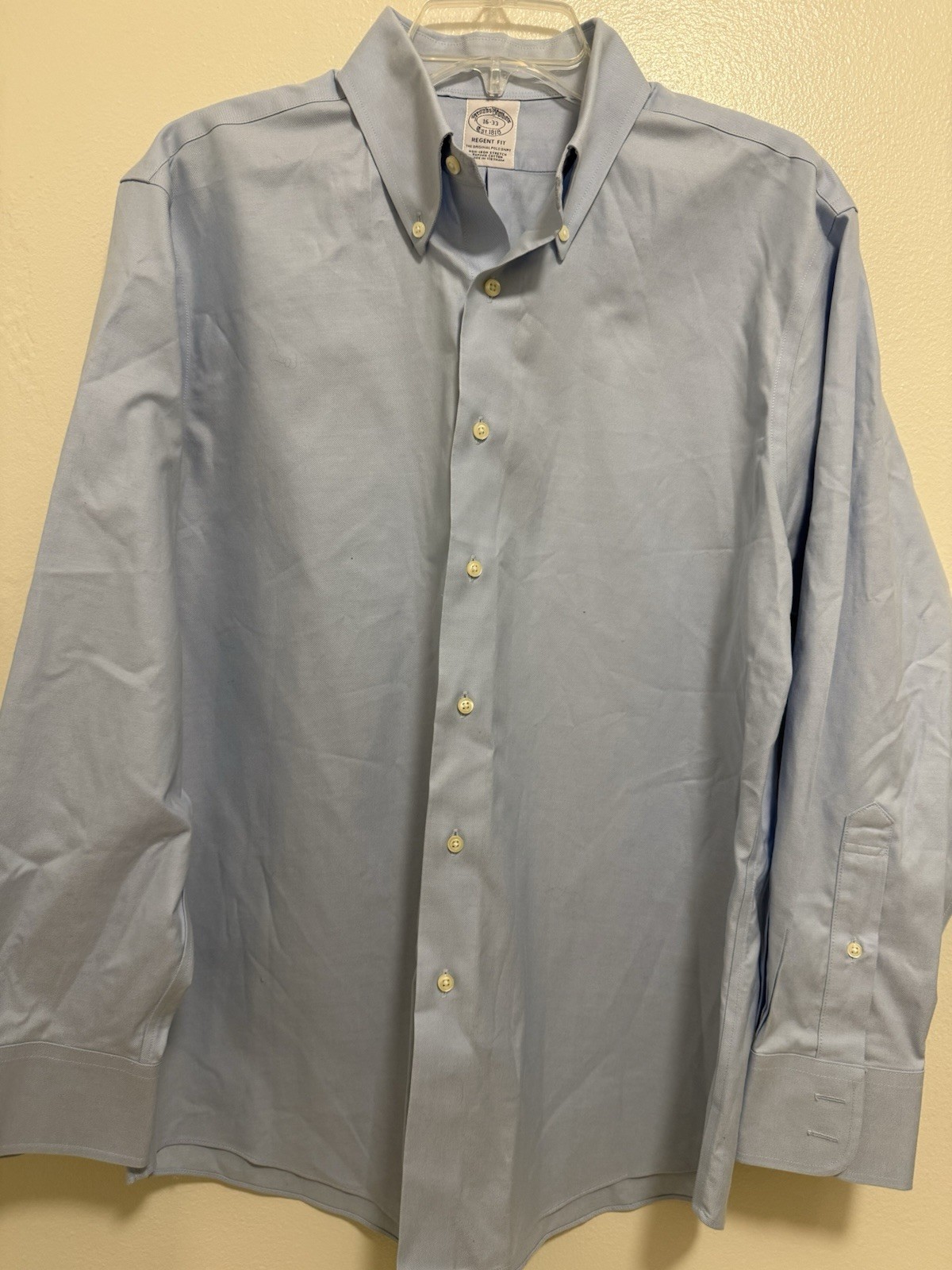 Brooks Brothers Mens Dress Shirt 16-33 Blue Solid Regent Button-Down Non-Iron