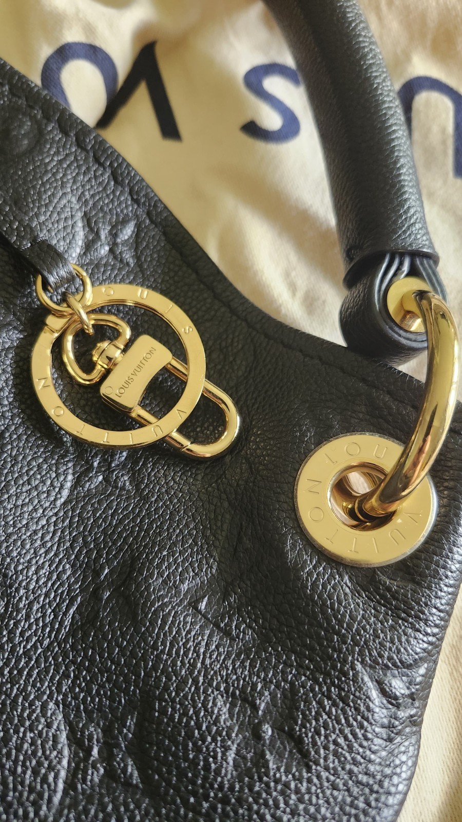 Louis Vuitton Black Monogram Embossed Large Satchel Zip Gold Hardware Dust Bag