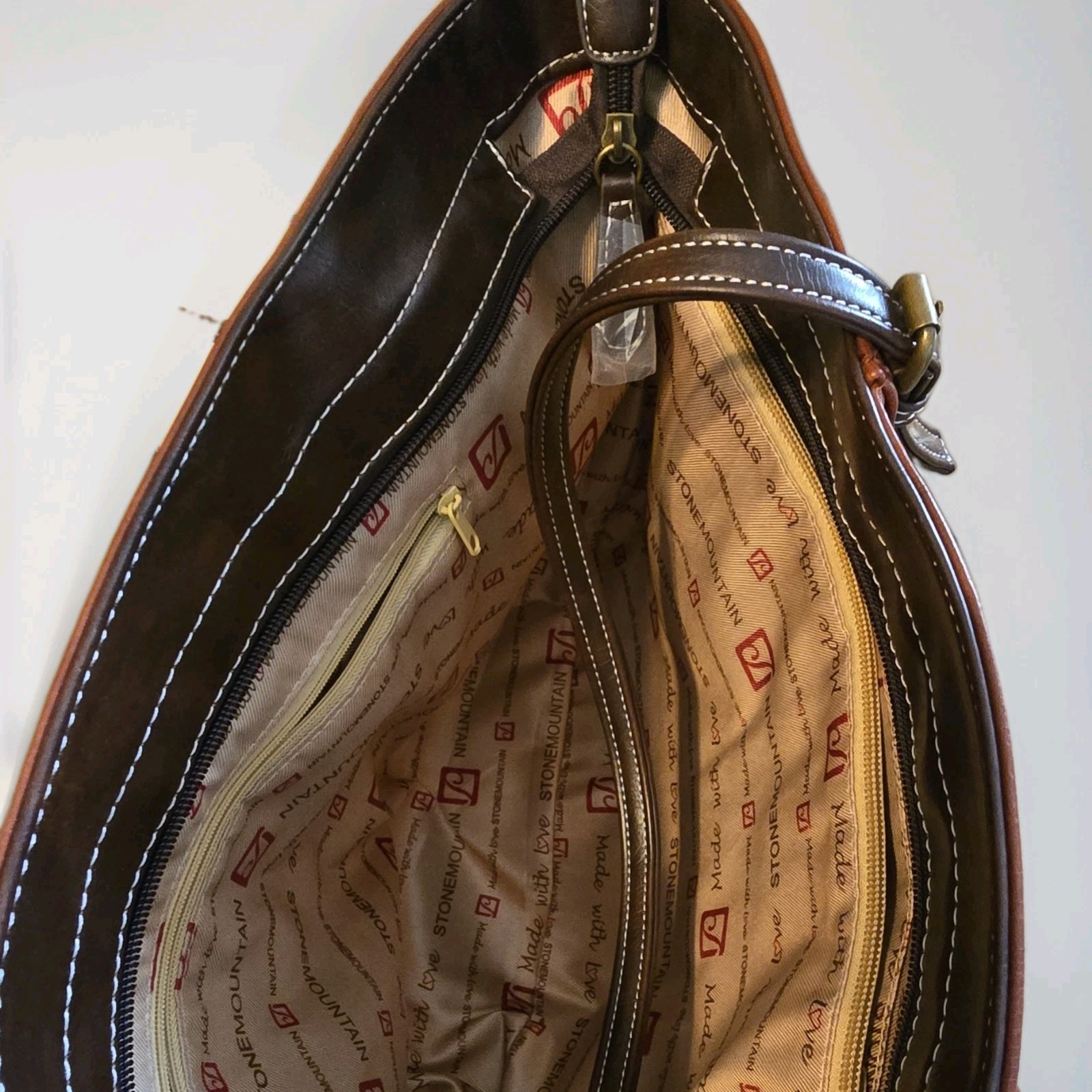 Stone Mountain USA Two-Tone Brown Leather Shoulder Tote Bag Purse NWT