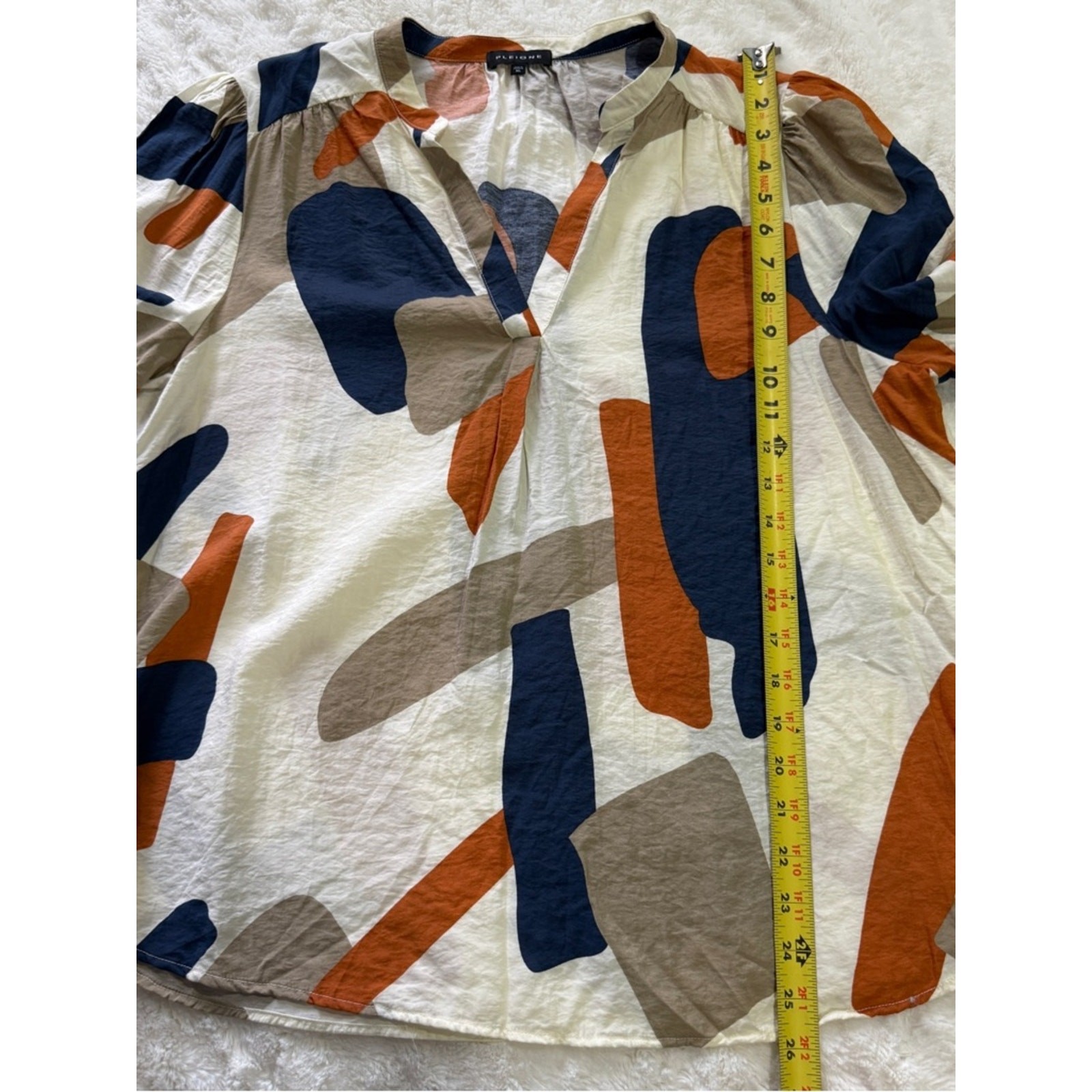 Pleione Abstract Print Blouse Size XL | Boho Chic Lightweight Top Neutral Casual