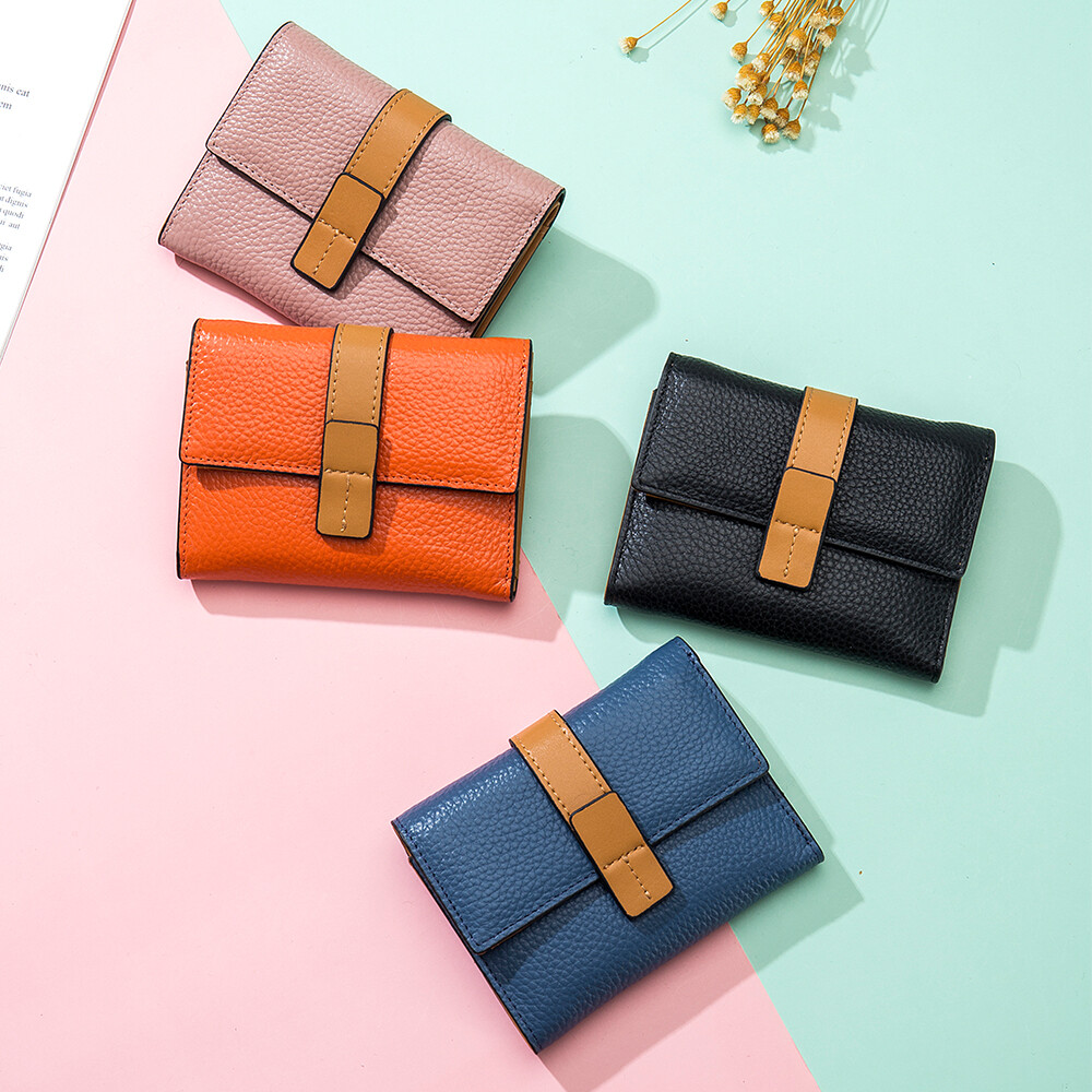 Women Trifold RFID Blocking Leather Clutch Wallet Hasp Card Holder Mini Handbag