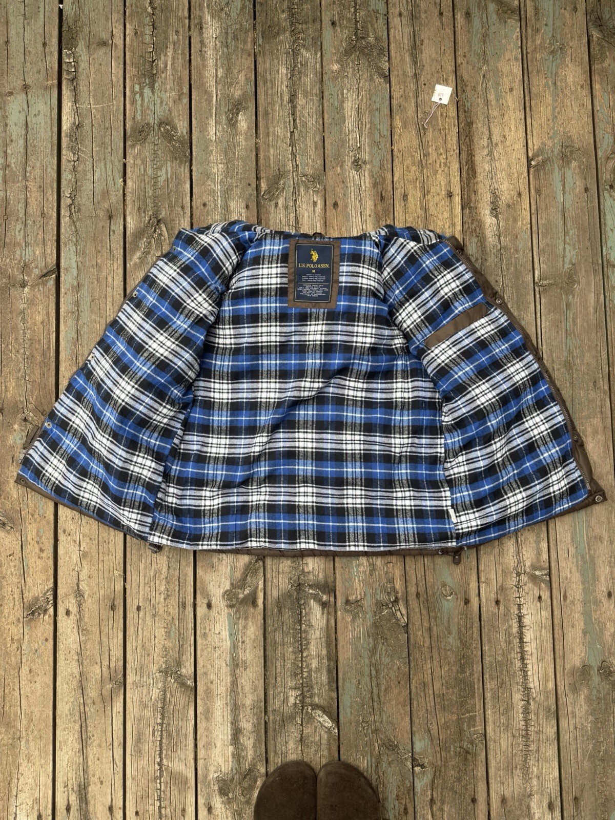 Polo Ralph Lauren Brown Flannel lined puffer vest men’s size M (oversized)
