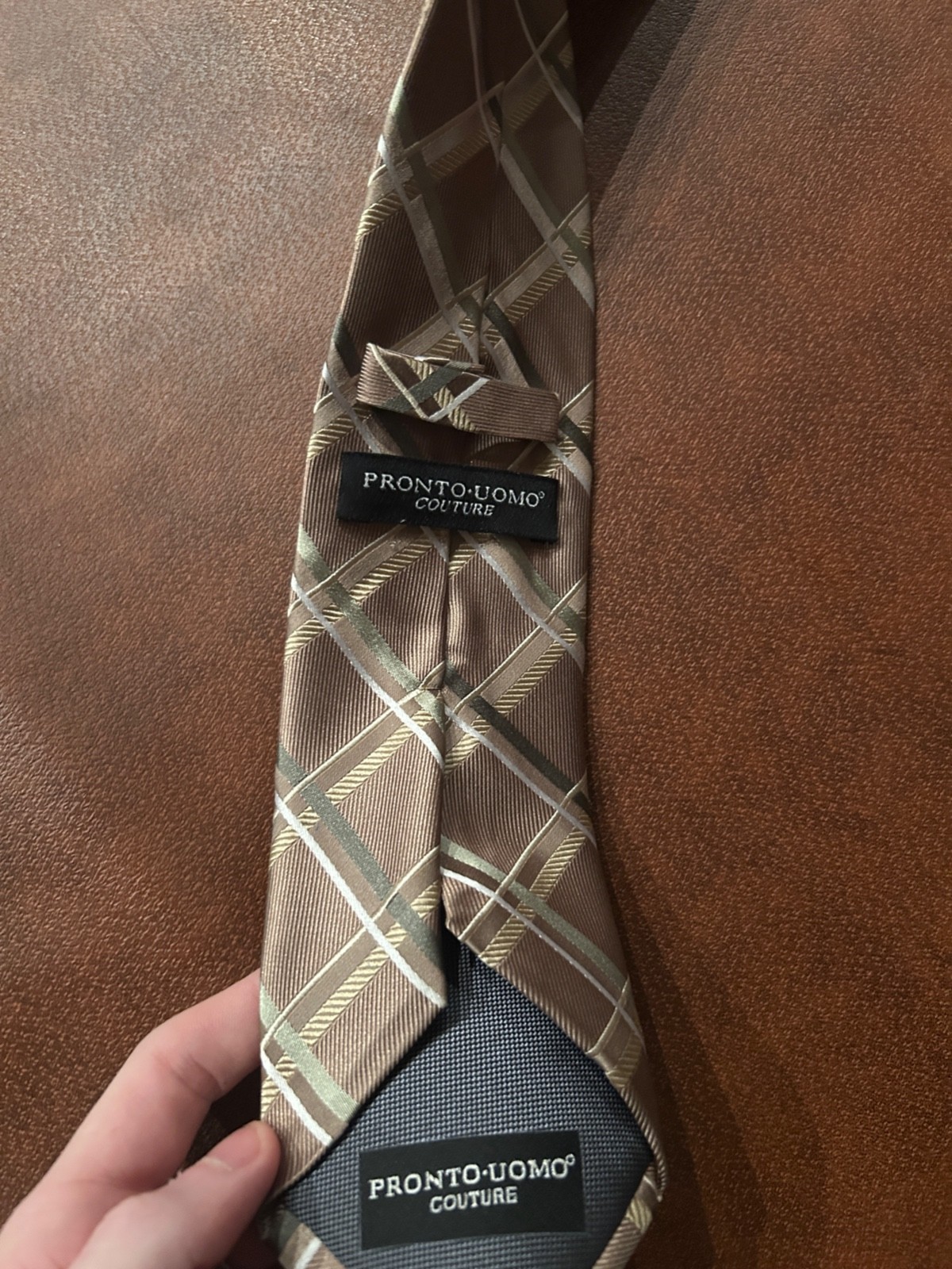 Pronto Uomo Couture Men’s Tie-Brown Geometric Classic 57”-60” Dress Formal