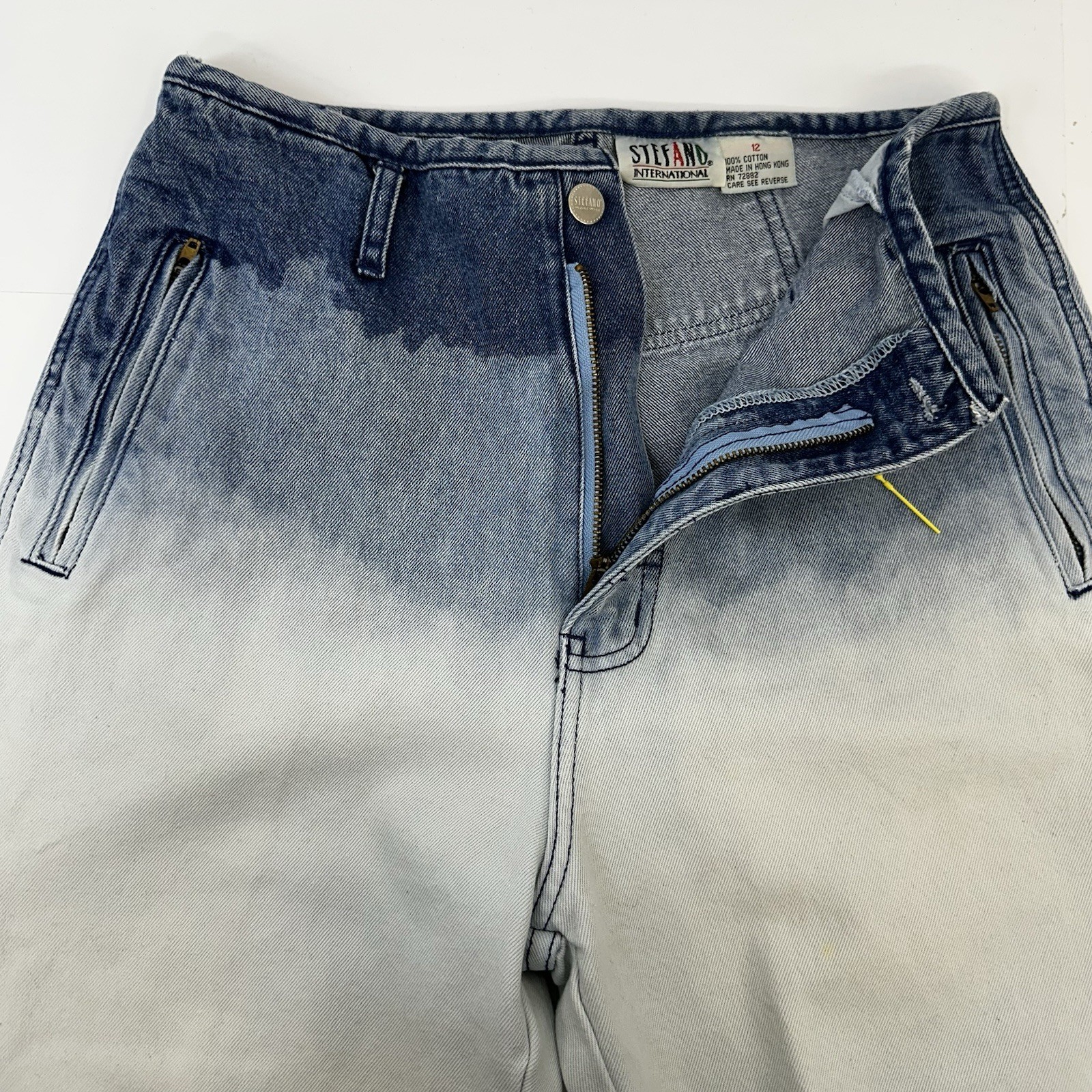 VTG 80s Dip Dye High Rise Tapered Leg Zip Ankle Ombré Denim Hong Kong 12 READ