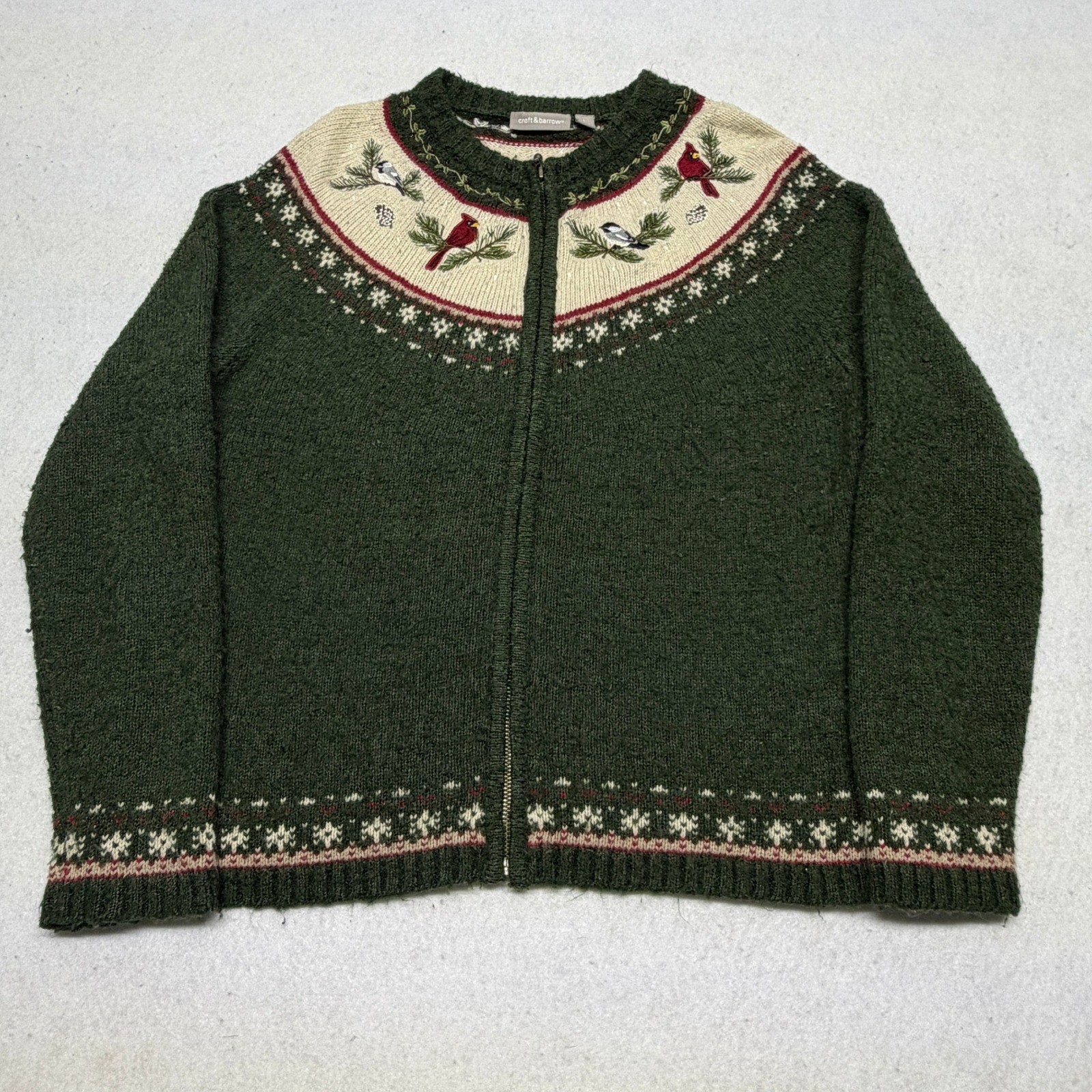 Vintage Croft & Barrow Silk Wool Fair Isle Bird Embroidered Knit Sweater Large