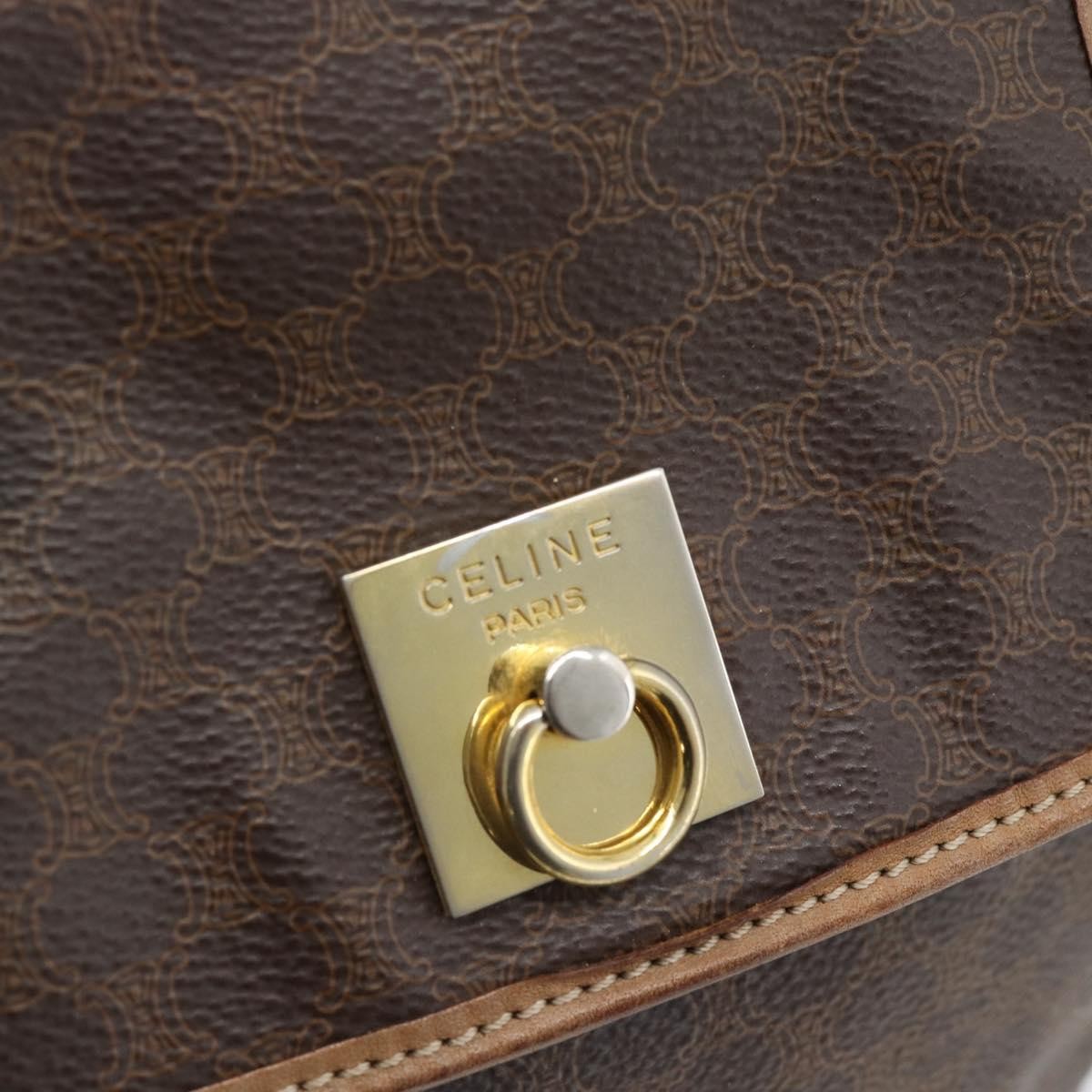 CELINE Macadam Canvas Backpack PVC Leather Brown Gold Auth bs35270