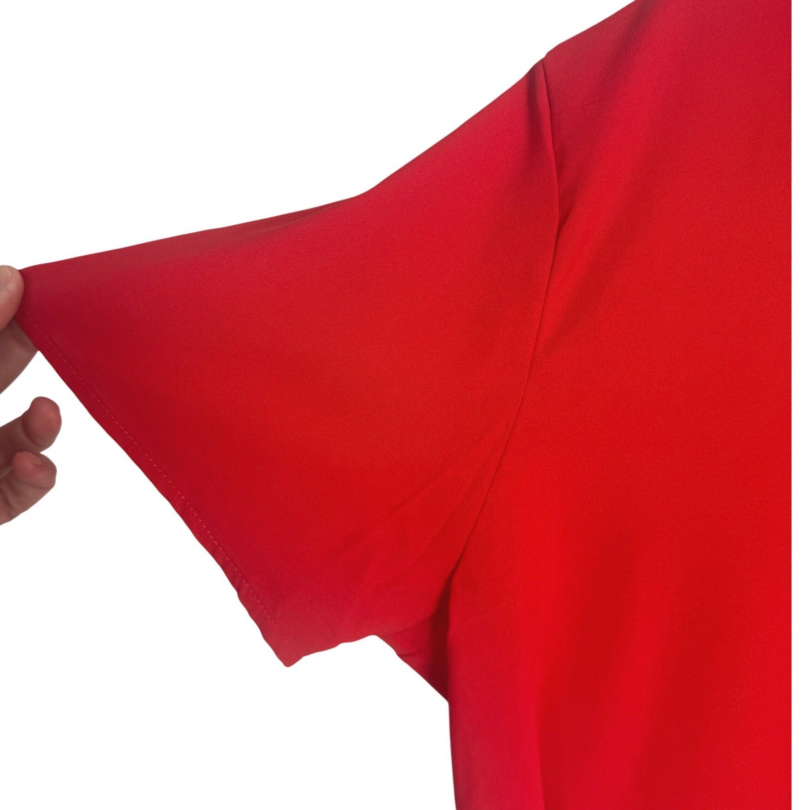 Red Short Sleeve Split V-Neck Blouse XXL High-Low Hem Casual Top NWOT